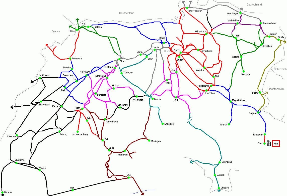 แผนที่ของสวิตเซอร์แลนด์ที่สถานีรถไฟ 