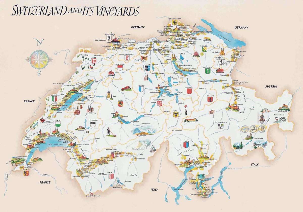 นักท่องเที่ยวหน่อย attractions อยู่ในแผนที่สวิตเซอร์แลนด์