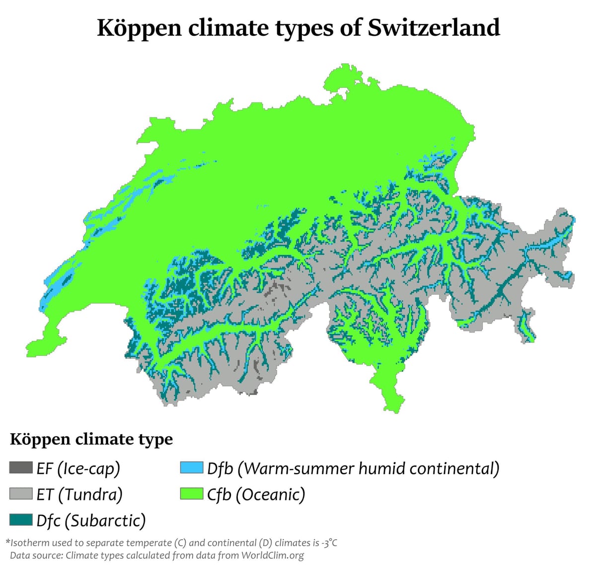 แผนที่ของสภาพอากาศสวิตเซอร์แลนด์