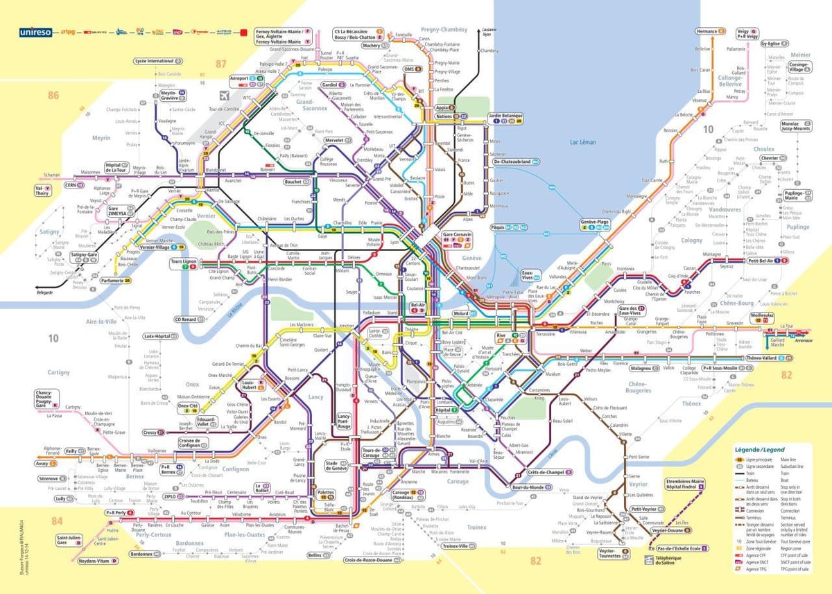 แผนที่ของเจนีวาสวิตเซอร์แลนด์รถบัส