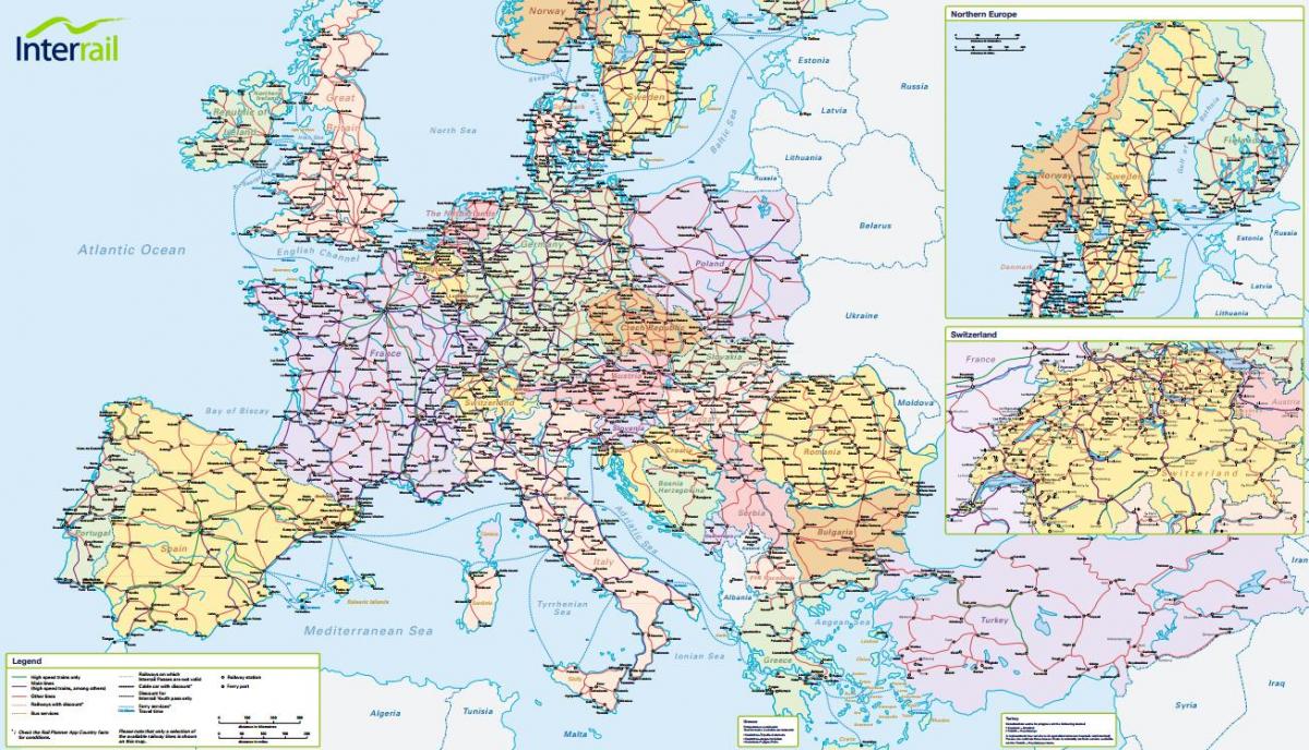 แผนที่ของ interrail สวิตเซอร์แลนด์ 