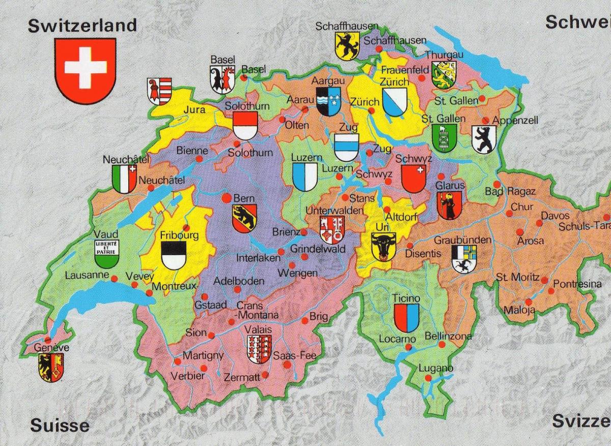 แผนที่ของสวิตเซอร์แลนด์กับนักท่องเที่ยวหน่อย attractions