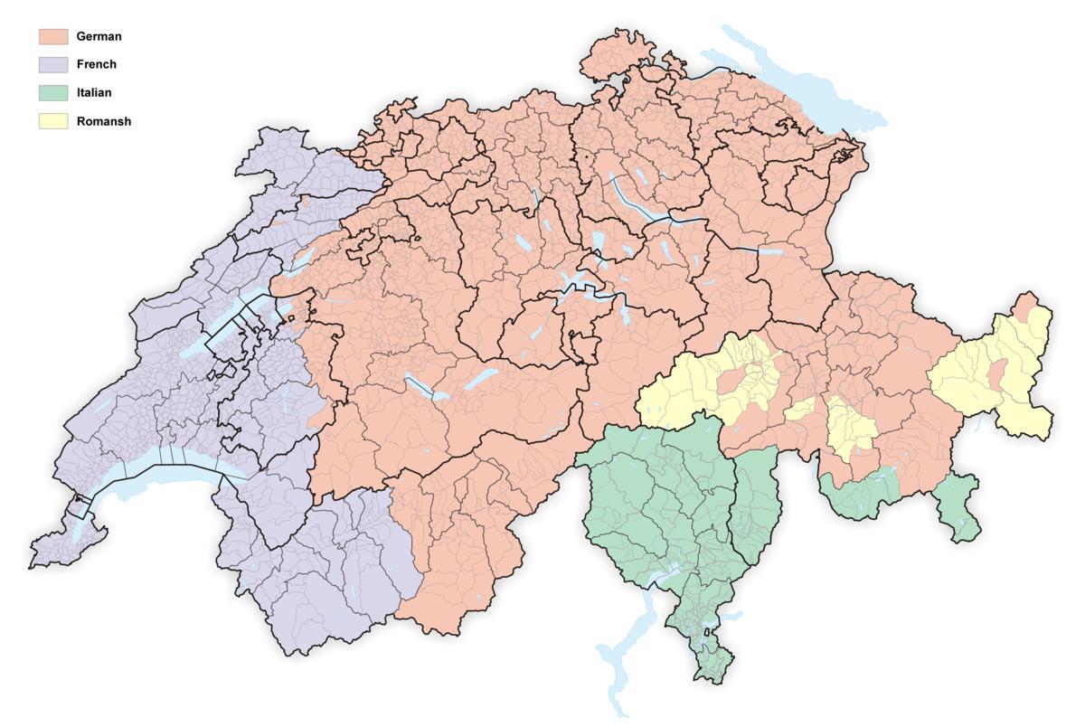 แผนที่ของสวิตเซอร์แลนด์ภาษา