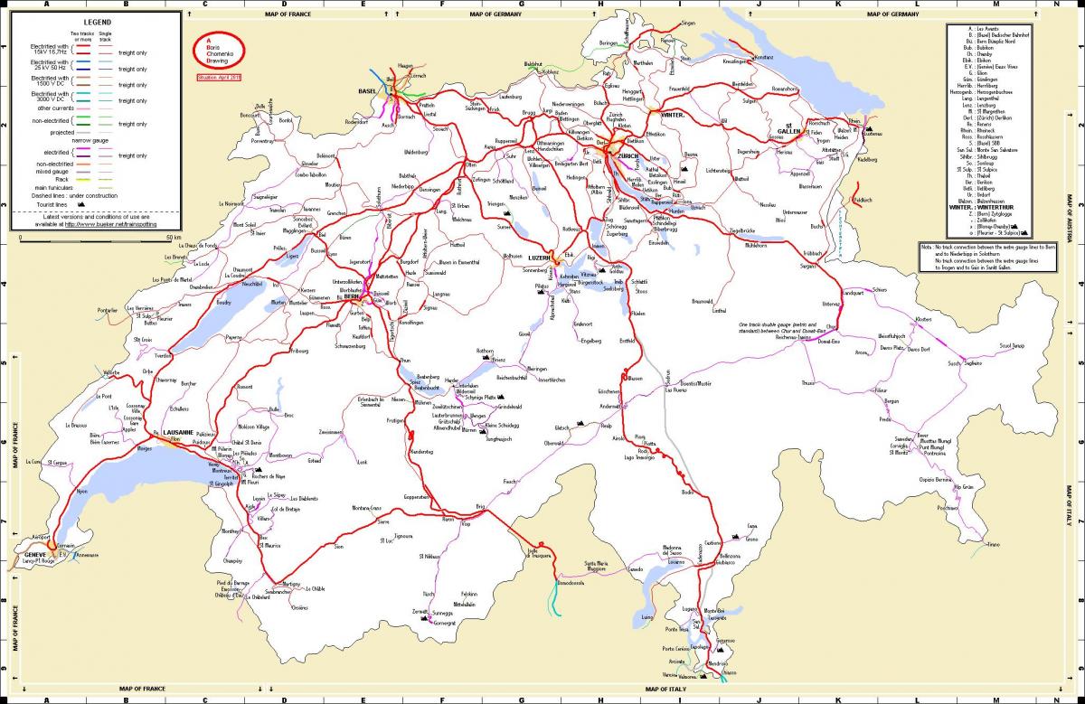 รถไฟเดินทางในแผนที่สวิตเซอร์แลนด์