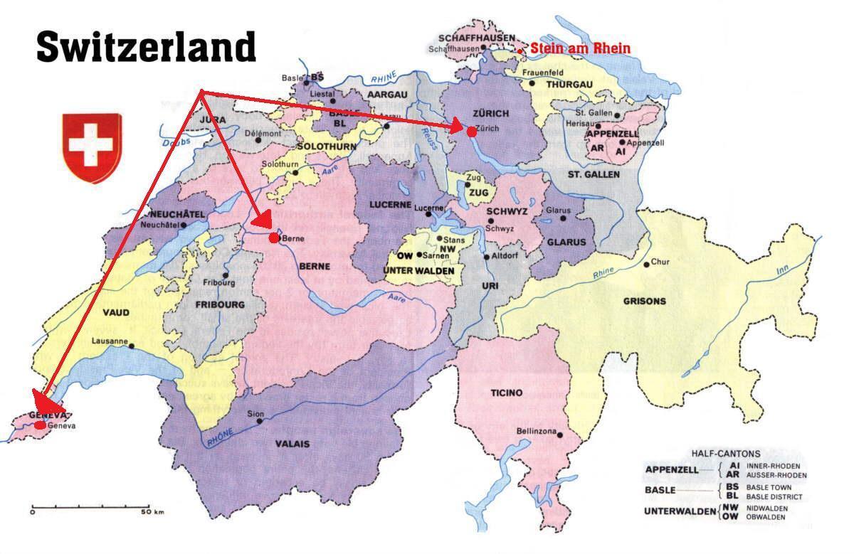 เจนีวาสวิตเซอร์แลนด์บนแผนที่ยุโรป