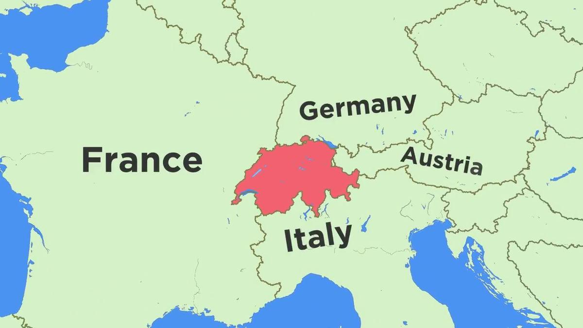 แผนที่ของสวิตเซอร์แลนด์และ neighbouring ประเทศ
